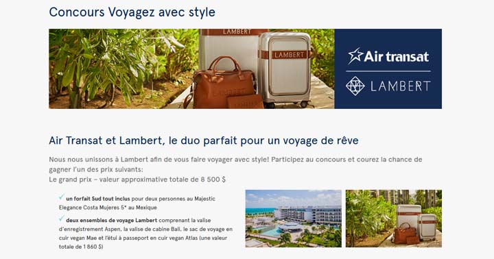 Concours Air Transat Voyagez avec style