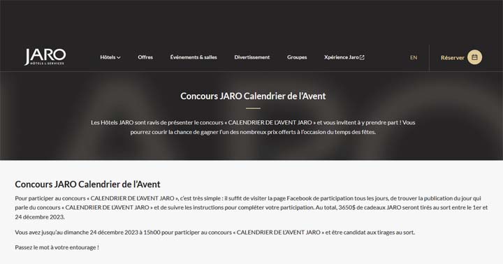 Concours JARO Calendrier de l’Avent