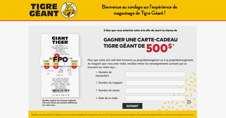 Concours sondage sur l’expérience client de Tigre Géant